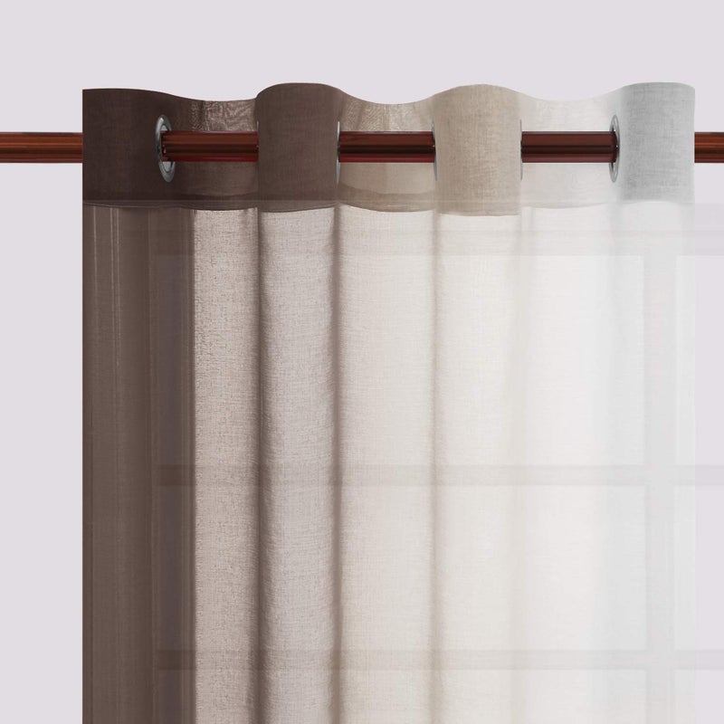 DWCN Faux Linen Ombre Sheer Curtains - Semi Voile Gradient Grommet Top Curtains for Bedroom and Living Room, Set of 2 Window Curtain Panels, 52 x 84 Inches Long, Chocolate Brown - Image 2